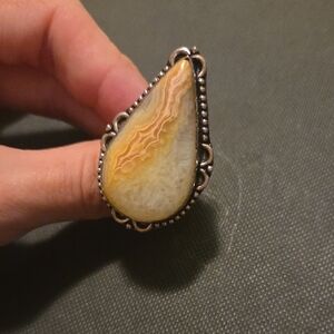 Vintage Silver Plated Yellow Agate Ring Size 8.5